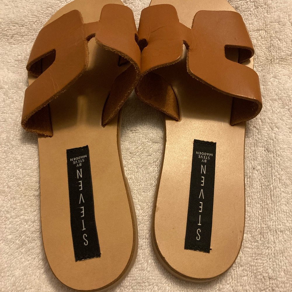 Steven by Steve Madden Sandal Womens 6.5 Brown Greece Slides Open Toe Leather - Picture 2 of 6